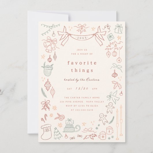 Invitation Doodle Whimsical Favorite Things Noël (Devant)