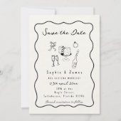Invitation Doodle Whimsical noir et blanc Mariage tendance (Devant)
