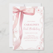 Invitation Doodle Whimsical Pink Bow Premier anniversaire (Devant)