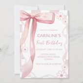 Invitation Doodle Whimsical Pink Bow Premier anniversaire (Devant)