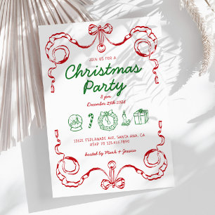 Invitation Doodle Whimsical Red et Green Christmas Party