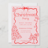 Invitation Doodle Whimsical Red Pink fête de Noël (Devant)