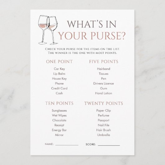 Invitation Doodle Wine Whats in Purse Bridal Shower Game (Devant)