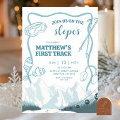 Invitation Doodle Winter Blue pastel Ski 1st birthday