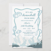 Invitation Doodle Winter Blue pastel Ski downhill birthday (Devant)