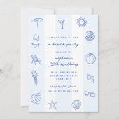Invitation Doodles à main bleue Anniversaire Beach Party (Devant)