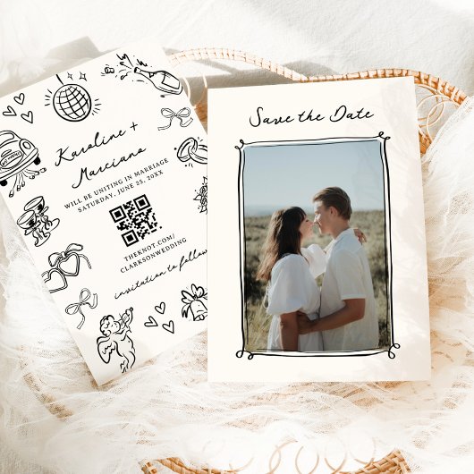 Invitation Doodles à main fantaisie Enregistrer la date Code