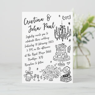 Invitation Doodles à main fantaisie Mariage de style français