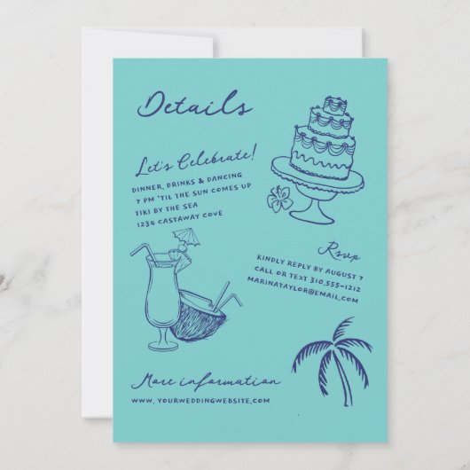 Invitation Doodles de plage dessinés à la main en un seul Mar (Dos)