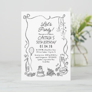 Invitation Doodles Dessinés à la Main Fantaisistes et Origina