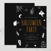 Invitation Doodles Dessinés à la main jolie fête d'Halloween (Devant / Derrière)