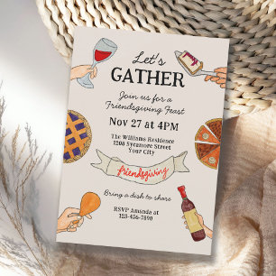 Invitation Doodles Fantaisistes Friendsgiving Dessiné à la Ma