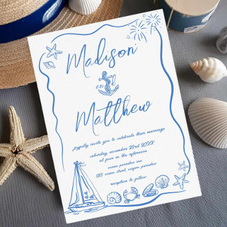 Invitation Doodles tirés à la main Ancre plage Mariage nautiq