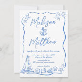 Invitation Doodles tirés à la main Ancre plage Mariage nautiq (Devant)