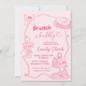 Invitation Doodles tirés à la main Brunch rose et mousseux (Devant)