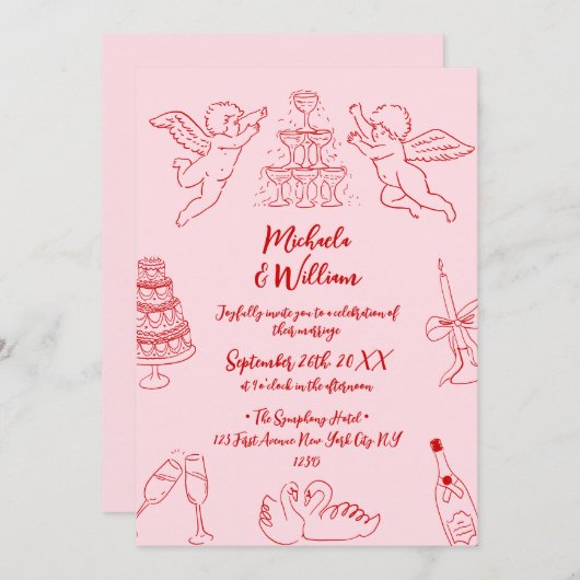 Invitation Doodles tirés à la main et Mariage de script manus (Devant / Derrière)