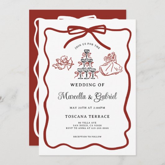 Invitation Doodles tirés à la main Italien Theme Mariage (Devant / Derrière)