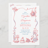 Invitation Doodles tirés à la main Whimsical Retro Mariage Ph (Devant / Derrière)