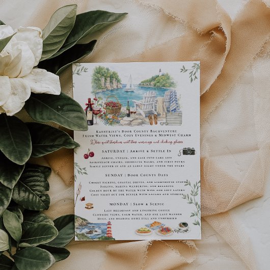 Invitation Door County Bachelorette Weekend Itinerary 