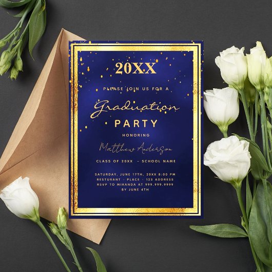 Invitation d'or bleu marine