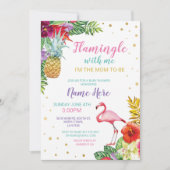 Invitation d'or d'Aloha Baby shower Flamant rose G (Devant)