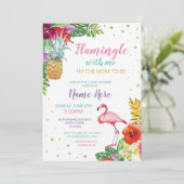 Invitation d'or d'Aloha Baby shower Flamant rose G (Debout devant)