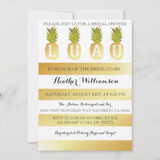 Invitation d'or de Fête de la mariée de Luau (Devant)