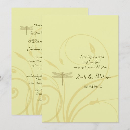 Invitation d'or de Flourish de libellules (Devant / Derrière)