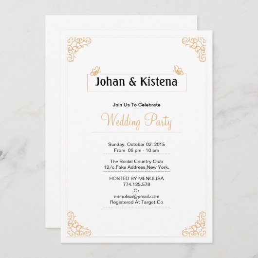 Invitation d'or de noce (Devant / Derrière)