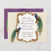 Invitation d'or de réception de paon et de (Devant / Derrière)