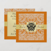 Invitation d'or d'Halloween Orange Mask Damask (Devant / Derrière)