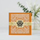 Invitation d'or d'Halloween Orange Mask Damask (Debout devant)