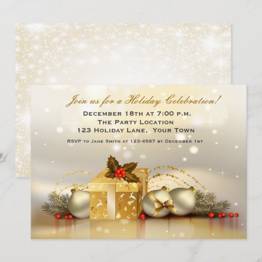 Invitation d'or élégante de fête de vacances (Devant / Derrière)