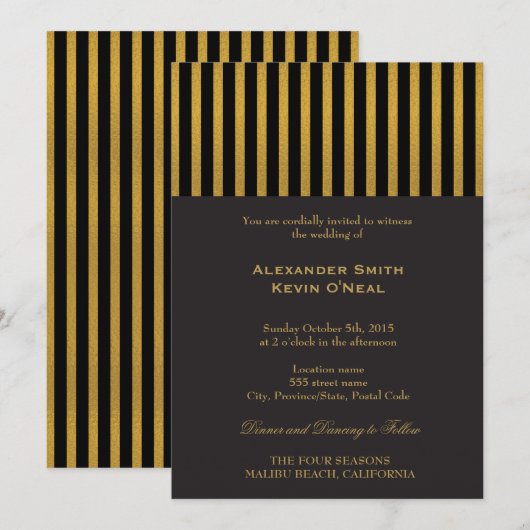 Invitation d'or Mariage Gay-Groom (Devant / Derrière)