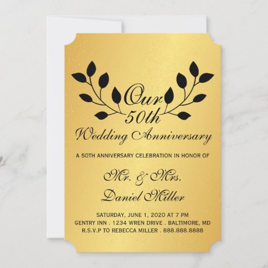 Invitation d'or pour la fête des 50 ans de mariage (Devant)