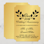 Invitation d'or pour la fête des 50 ans de mariage (Devant / Derrière)