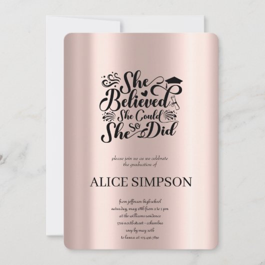 Invitation d'or rose simple (Devant)