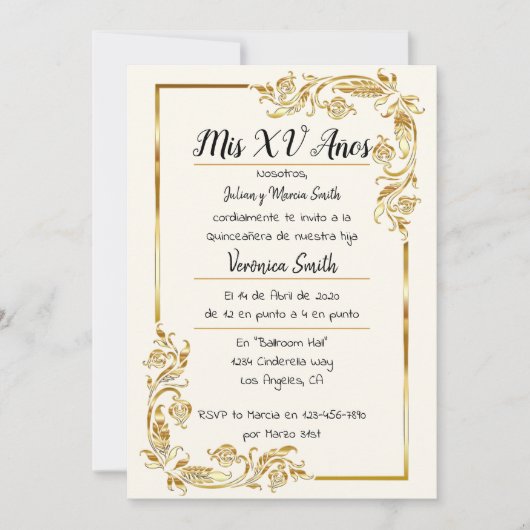 Invitation Dorado Quinceañera (Devant)