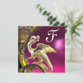 Invitation DORÉ DRAGON ROSE FUCHSIA AMÉTHYST Monogramme (Debout devant)