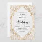 Invitation Doré Lace Romance Flourdissant Mariage (Devant / Derrière)