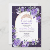 Invitation Doré Rose violet tiara princess Quinceanera (Devant)