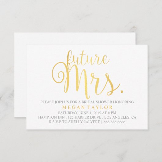 Invitation - Doré Script future Mme Fête des marié (Devant / Derrière)