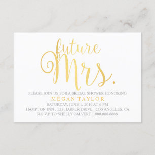 Invitation - Doré Script future Mme Fête des marié