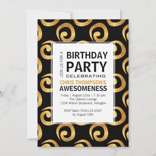 Invitation Doré sur Black Modern Anniversaire Party (Devant)