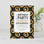 Invitation Doré sur Black Modern Anniversaire Party (Debout devant)