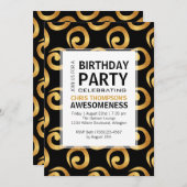 Invitation Doré sur Black Modern Anniversaire Party (Devant / Derrière)