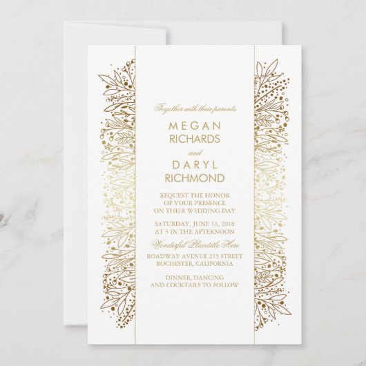 Invitation Doré Vintage bébé souffle - Mariage Filigree (Devant)