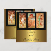 Invitation dorée d'art vintage d'Alphonse Mucha (Devant / Derrière)