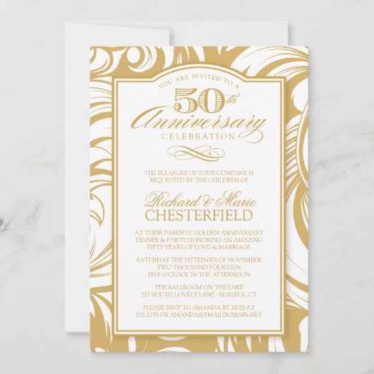 Invitation dorée de fête pour le 50e anniversaire (Devant)