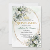 Invitation dorée et verte poussiéreuse de Quinceañ (Devant)
